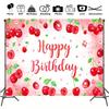 2D Pink Watercolor Cherry Birthday Backdrop, Photography Background
