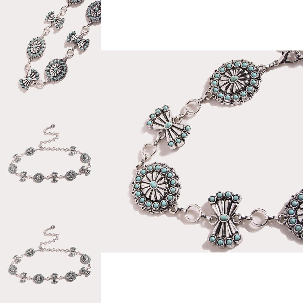 Gold And Silver Metal Waist Chain With Turquoise Decor For Womens Palace Inspired Fashion