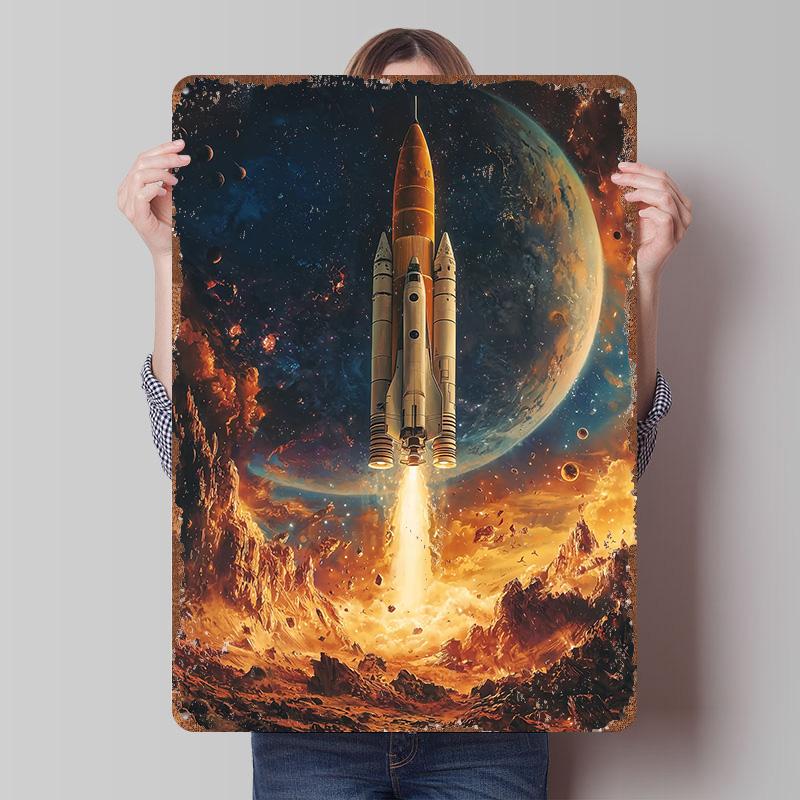 

Space Rocket Launch Metal Poster Customized Wall Art Retro Vintage Tinplate Signs for Home Decor Living Room Decoration At Home 7.9x11.8In(20x30cm)
