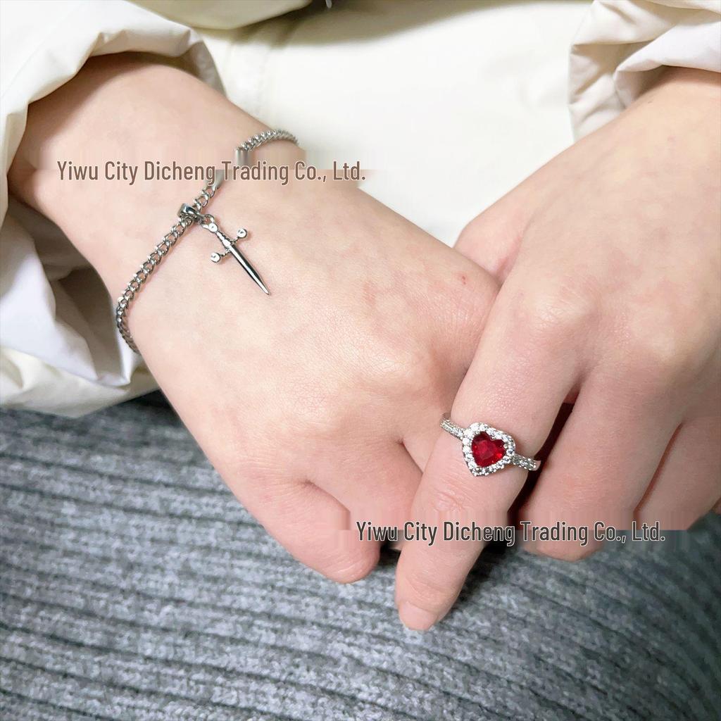 18k Gold Plated Clavicle Chain Necklace with Ruby Heart and Arrow Design, Inlaid Zircon, for Couples