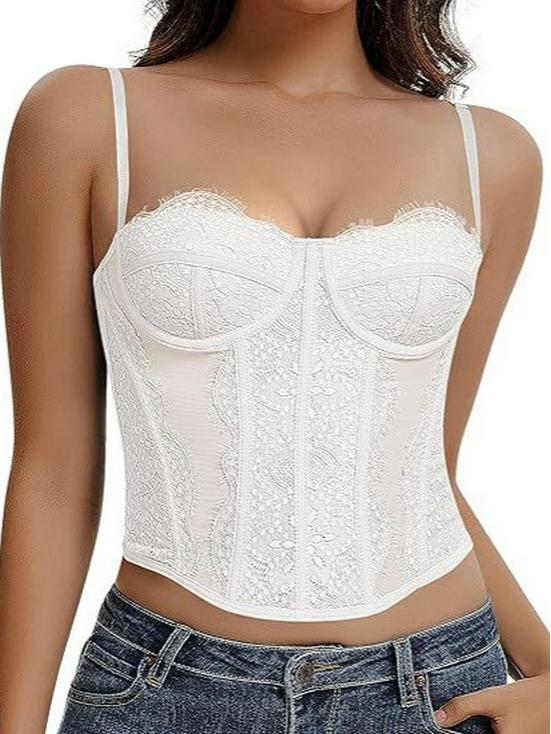Spicy Girl Eyelash Lace Trim Slim Fishbone Corset Camisole