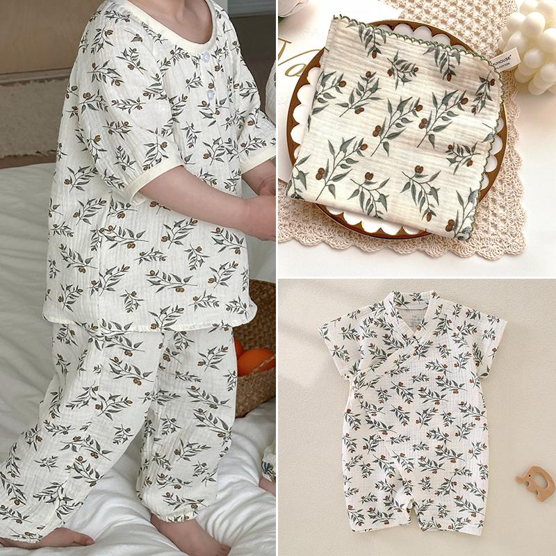 135x50/500CM Green Leaves Printed Pure Cotton Double-layer Crepe Fabric For Pajamas, Home Wear,Handmade DIY Fabric TJ21772