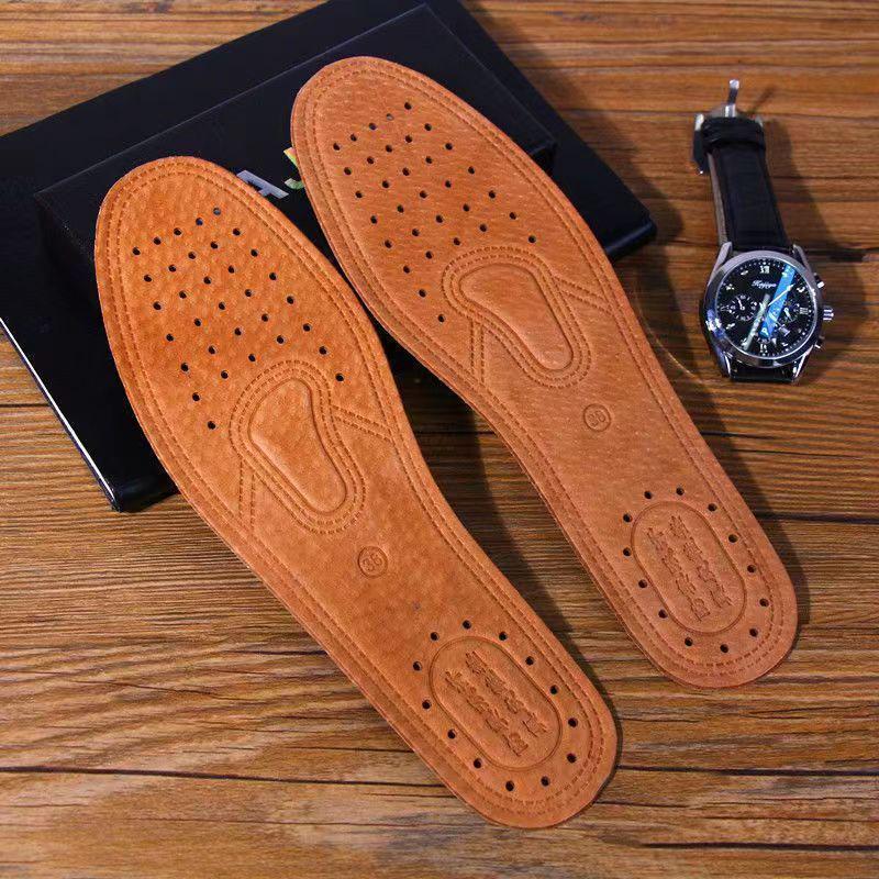 Anti-Odor Breathable Leather Sports Insoles for Men & Women - Sweat-Absorbing, Shock-Absorbing, Pigskin & Cowhide