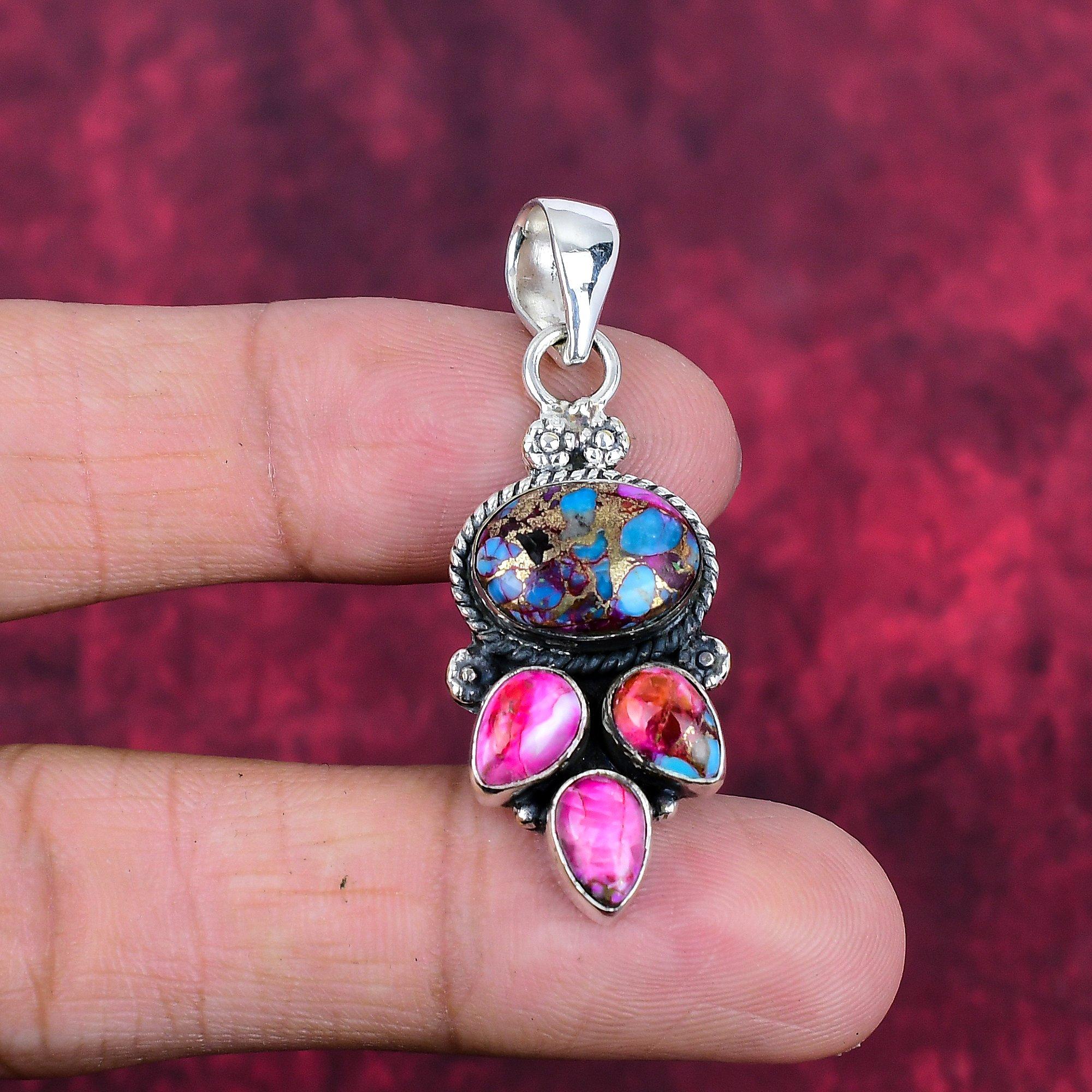 

Pink Spiny Oyster Turquoise Pendant Gemstone Jewelry, 925 Solid Sterling Silver Pendant, Handmade Jewelry Birthstone Pendant, Gift For Him 1.85 Inches