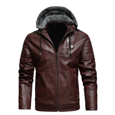 Winter Herren Fleece Kapuzen Lederjacke Herren Casual Stehkragen Herren Lederjacke