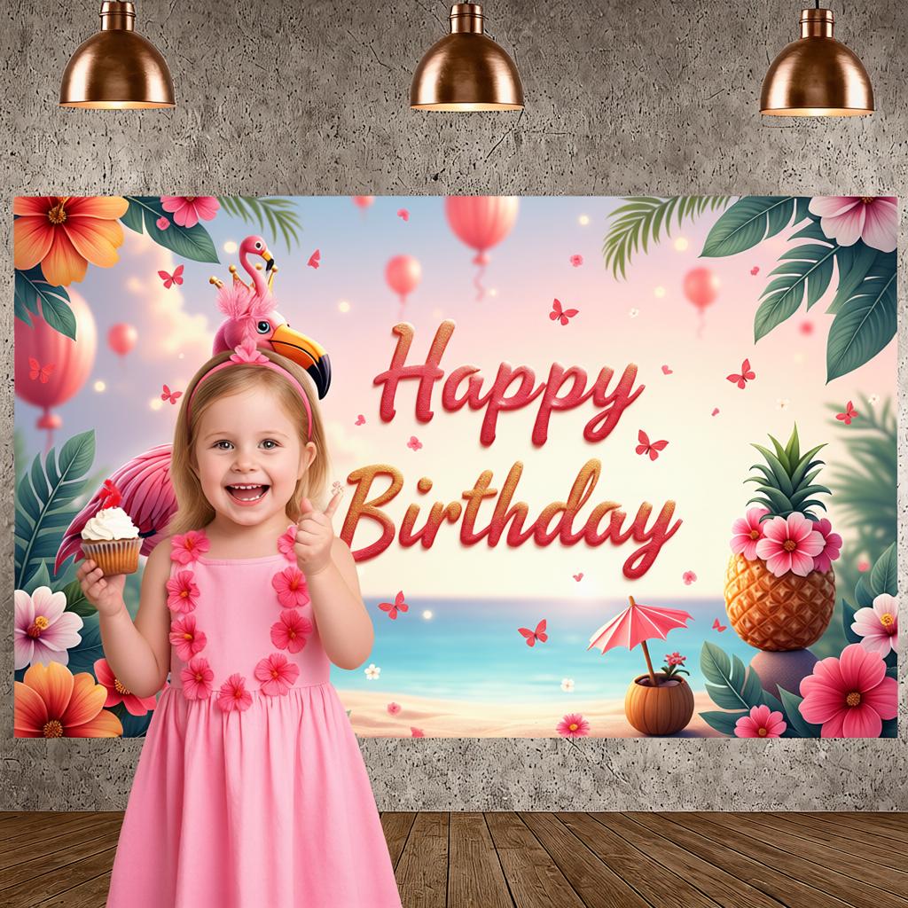 Pink Birthday Banner Gold Crown Birthday Celebration Background Birthday Event Display Pineapple Decor
