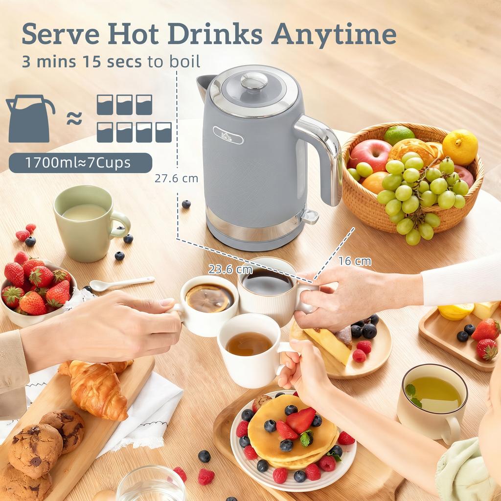 Sleek Textured Kettle and Toaster Set - Grey