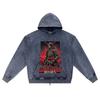 DTG print Knitted Denim Zip-Up Hoodie Japan Samurai Brother Print Zipper Hoodies  