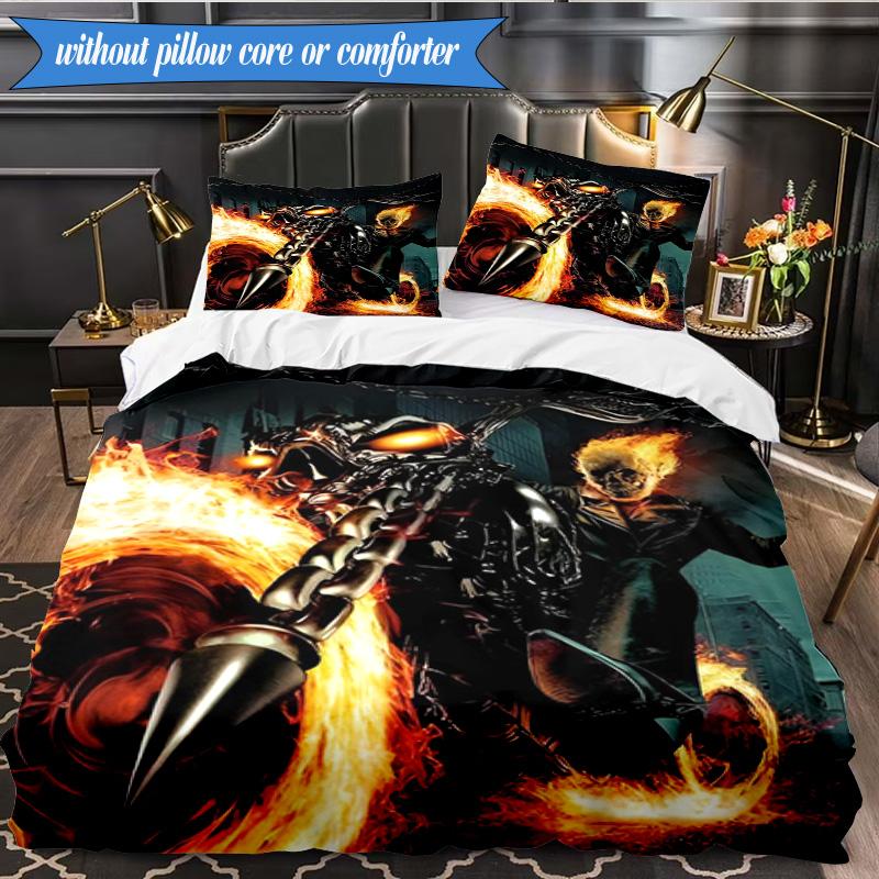 3PCS Rider On Fire Bedding Set,Including 1pc Duvet Cover And 2pcs Pillowcases Perfect for Bedroom, Dormitory, Fan Christmas gift