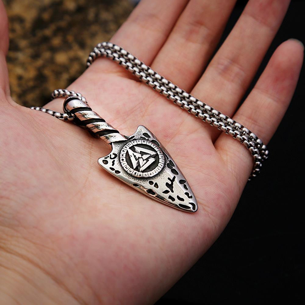 Men's Stainless Steel Necklace Triangle Standard Viking Rune Titanium Steel Pendant Nordic Jewelry