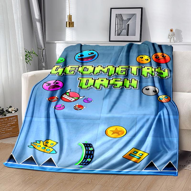 1pz Coperta Stampa Geometry Dash, Coperta Leggera per Divano, Letto - Morbida e Calda, Regalo per Tutte le Stagioni come Natale, Halloween