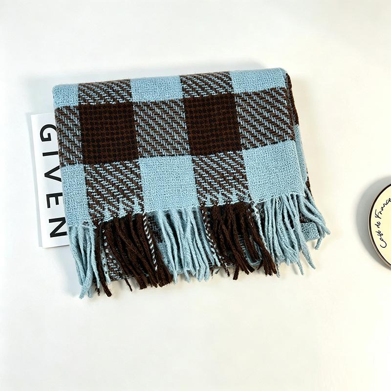 Autumn and winter plaid scarf women's imitation cashmere shawl light luxury high-end couple versatile warm thickened scarf