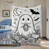 Cute Ghost Lantern Line Drawing Printed Fleece Blanket, Crescent Bat Pumpkin Retro Pattern Casual Blanket, Home Sofa Bedroom Atmosphere Decorative Thr
