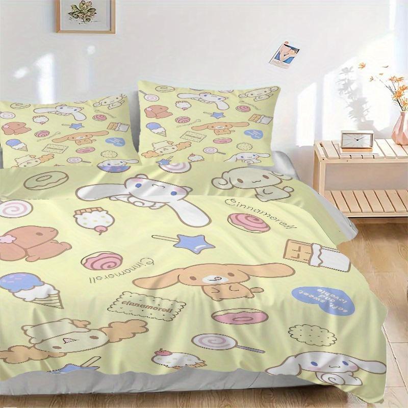 

3pcs Cookie & Cinnamoroll Pattern Quilt Cover Set (1 Quilt Cover + 2 Pillowcases Without Pillow Core), High-Definition Printing for Home and Dorm 135x200cm