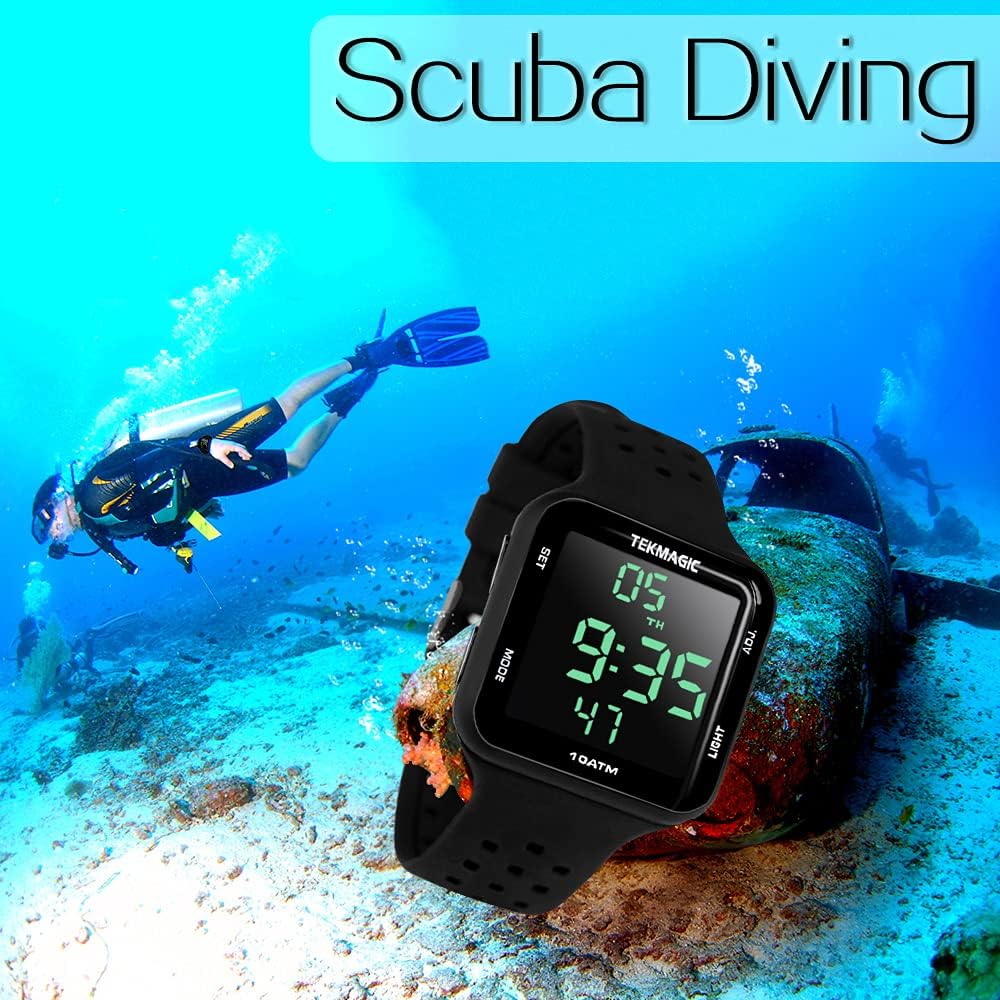 Digital Sports Diving Watch with Silicone Band 10 ATM Water Resistant Alarm Stopwatch Chronograph Calendar Dual Time Zone