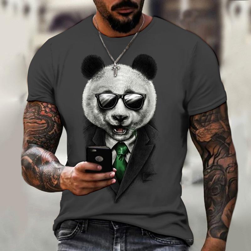 Summer Round Neck 3D Panda Print Top Fashionable Casual Short Sleeved Men's T-shirts