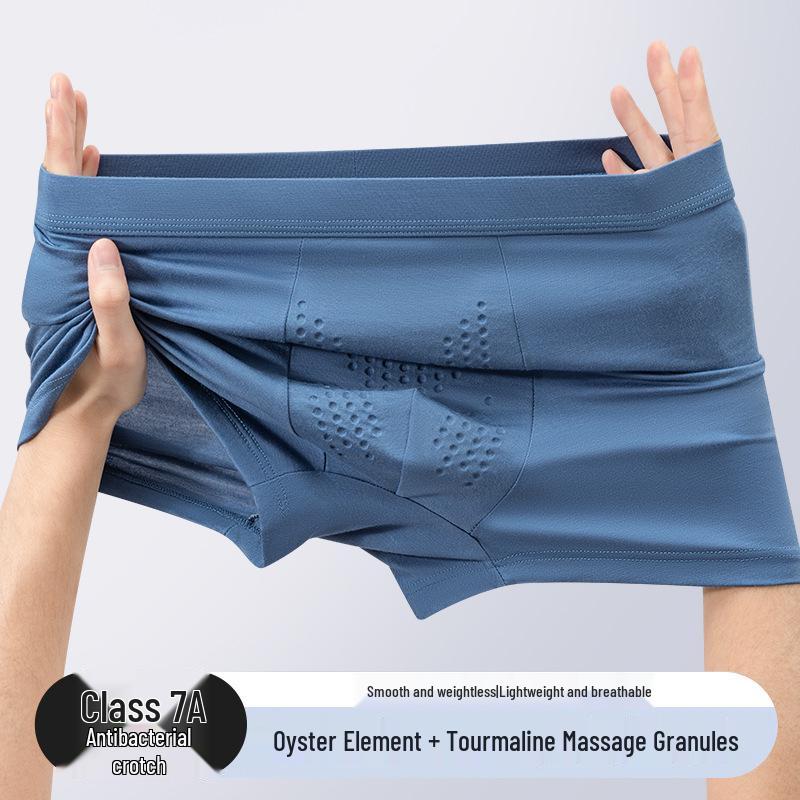 Men's Oyster Antibacterial Breathable Knitted Mid-Waist Massage Underwear.