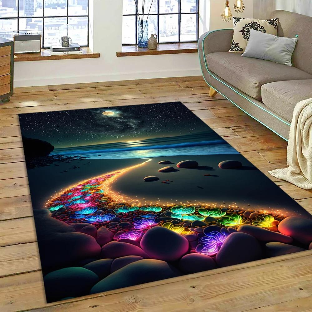 2025 New Style Colorful Pebble Rainbow Road Beach Stone Scenery Carpet Rug for Living Room Bedroom Home Sofa,Non-slip Floor Mat