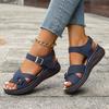 Summer New Women's Wedge Sandals Floral Flat Open-Toe Sandals with Buckle Straps for Outdoor Wear
