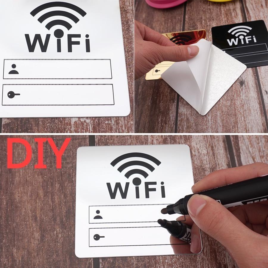 Acrylic Mirror WiFi Sign Sticker DIY for Public Places House Shops Handwriting Account and Office Password Wifi Notice Board Signs 1pcs