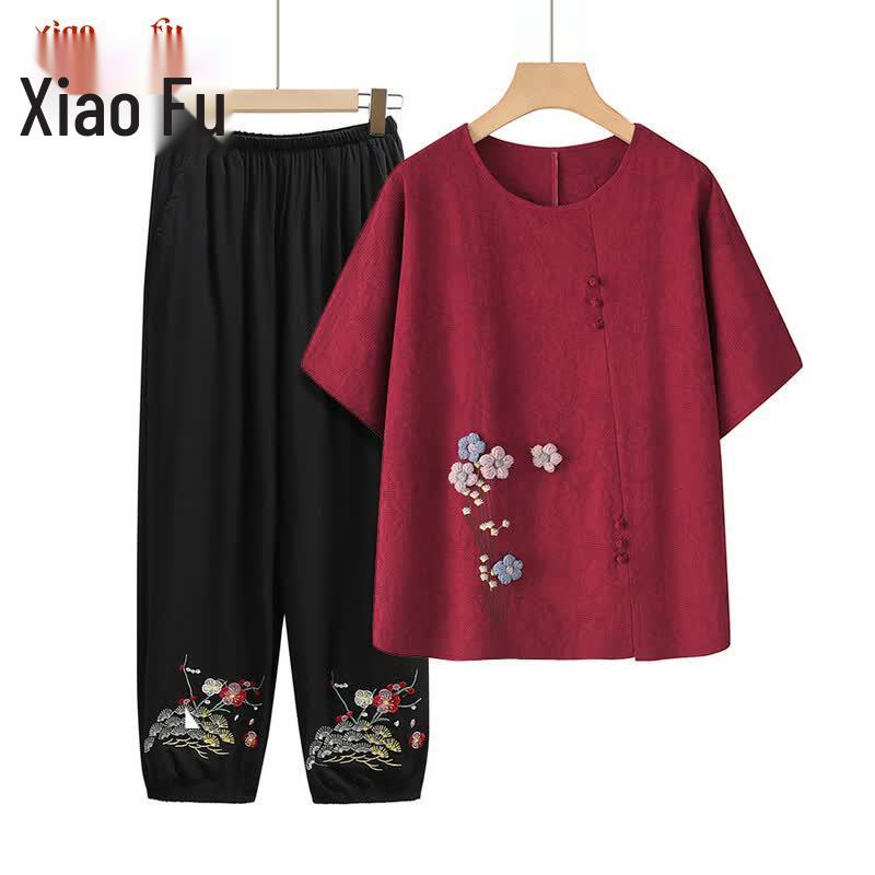 Xiaofu Mid-Aged Women s Short Sleeve T-Shirt Summer Top 5XL