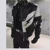 American Retro Contrast Color Splicing Motorcycle Leather Jacket for Men and Women, Korean Style BF Loose Fit.