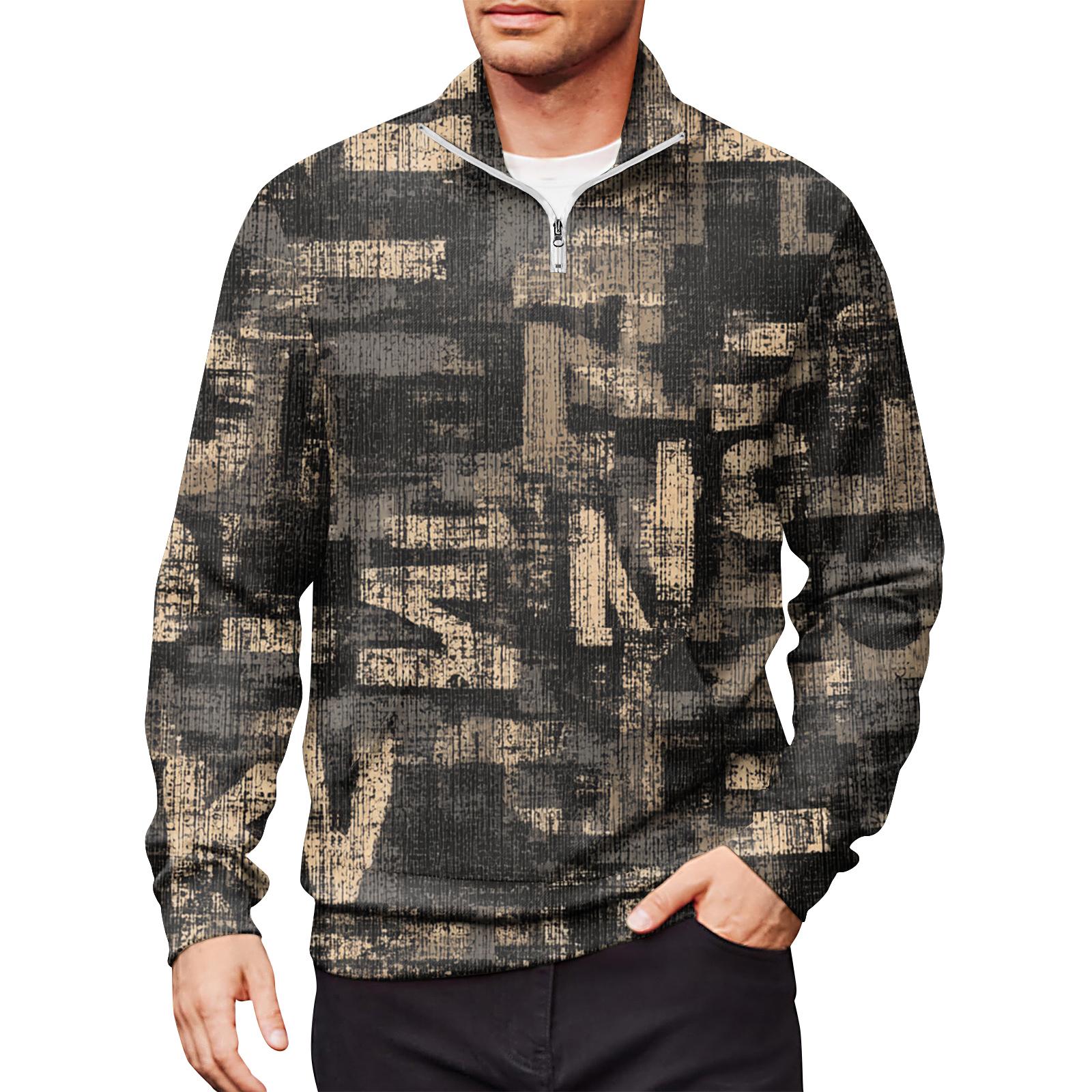 

Men s Loose Casual 1/4 Zip Sweatshirt Fashion Printed Long Sleeve Top With Pockets L
