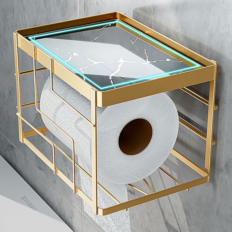 Glass Bathroom Paper Roll Holder Black/White Toilet Tissue Box Paper Towel Rack Wall Mounted Mobile Phone Rack Bath shelf