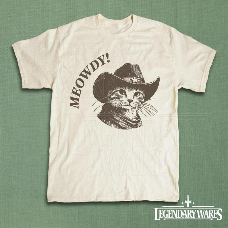 Meowdy Cowboy Cat Shirt Vintage Cowboy Cat TShirt Retro 90s Cat Tee Funny We Unisex T-Shirt XXXXL