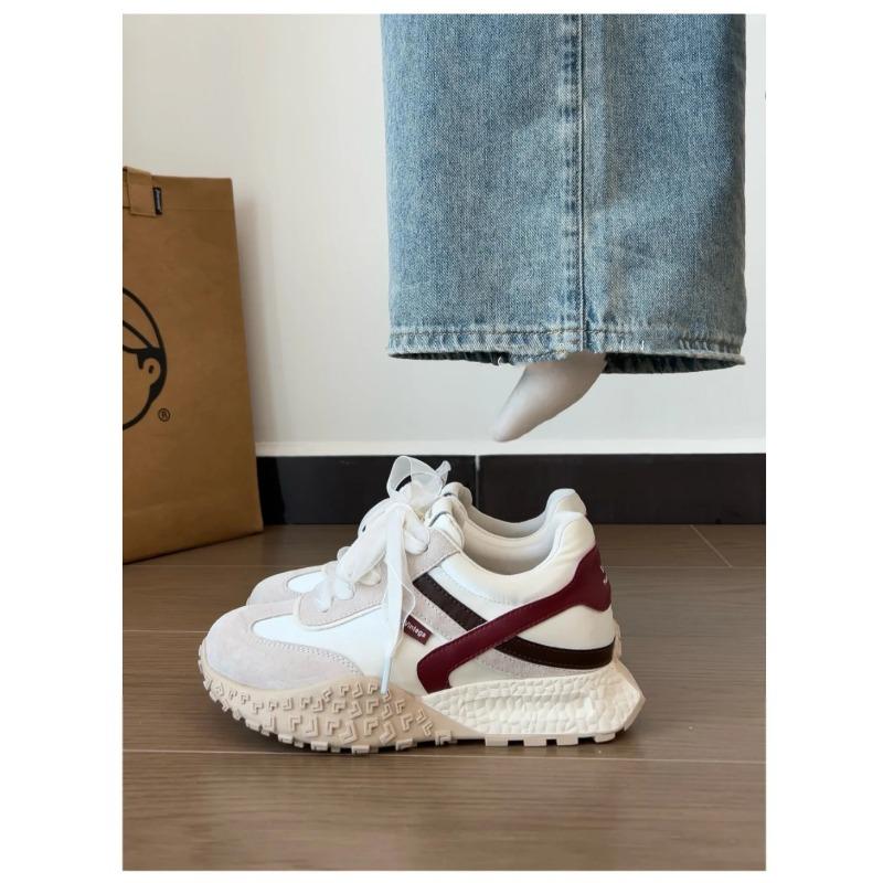 Genuine Leather~ Inner Height Increase of 7cm Women's New Small Platform Casual Shoes Ribbon Color Matching