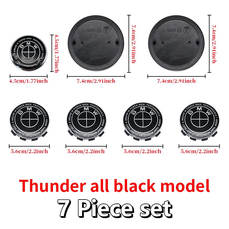 Black 82mm Front Hood Emblem 74mm Rear Badge For BMW 68mm 56mm Wheel Hub Cap 45mm Steering Wheel ABS Auto Tuning Accessories