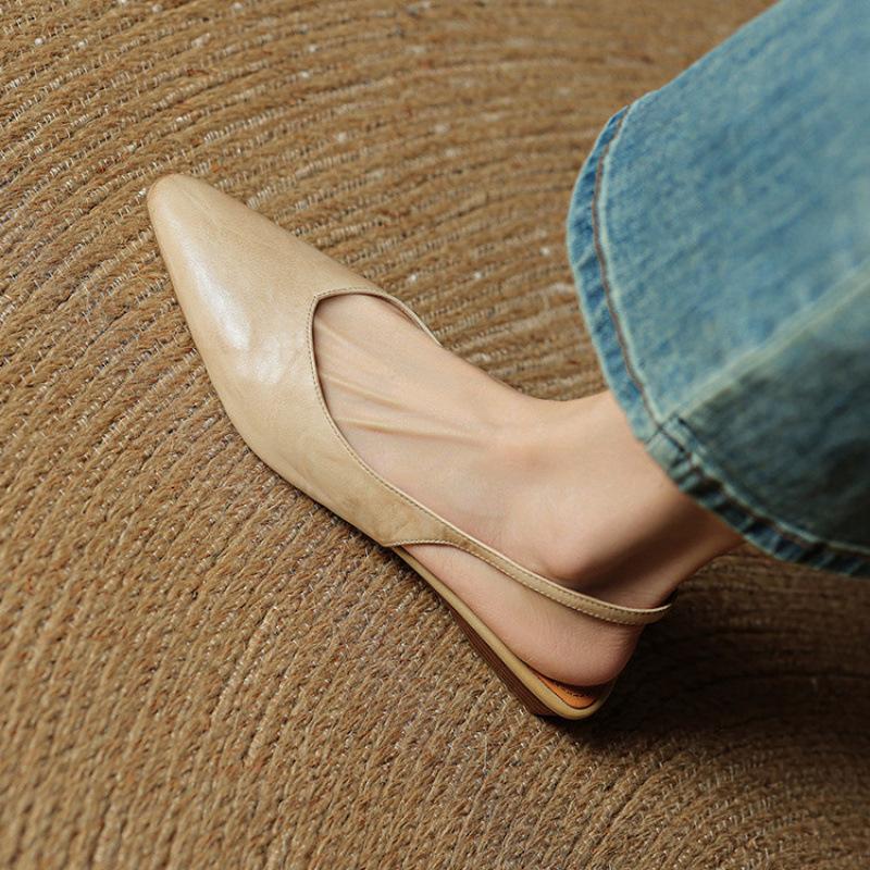 Summer women's wedge heel sandals new large size bag head sandals women's beef tendon soft sole one pedal casual leather pointed head