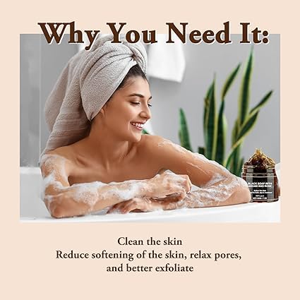 Organic Moroccan Black Soap Soften Skin, Moisturizing Beldi Soap with Argan Oil and Vitamin C Even Tone, Moroccan Hammam Kit, Fragrance Free-200g