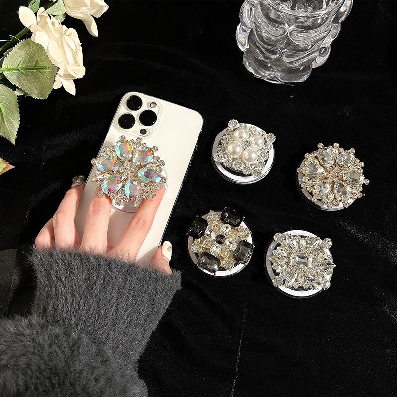 Magnetic Mobile Phone Airbag Bracket Magsafe Desktop Retractable Rhinestone Light Luxury Gemstone Pearl Lazy Ring Buckle