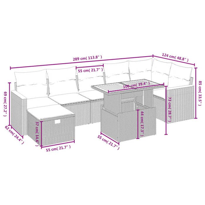 VidaXL Salon de Jardin avec Coussins 8 pcs, Canapés de Terrasse, Ensemble de Meubles de Patio, Mobilier d'Extérieur, Beige 3276048