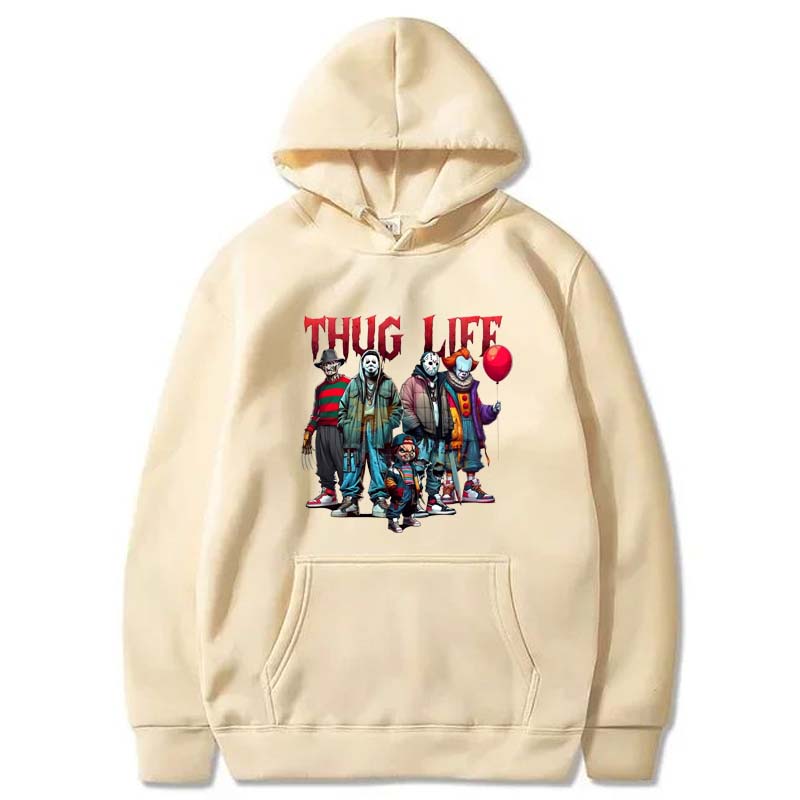 Halloween Horror Thug Life Movie Characters Printed Hoodie Autumn Winter Women Retro Fashion Long Sleeve Pullover