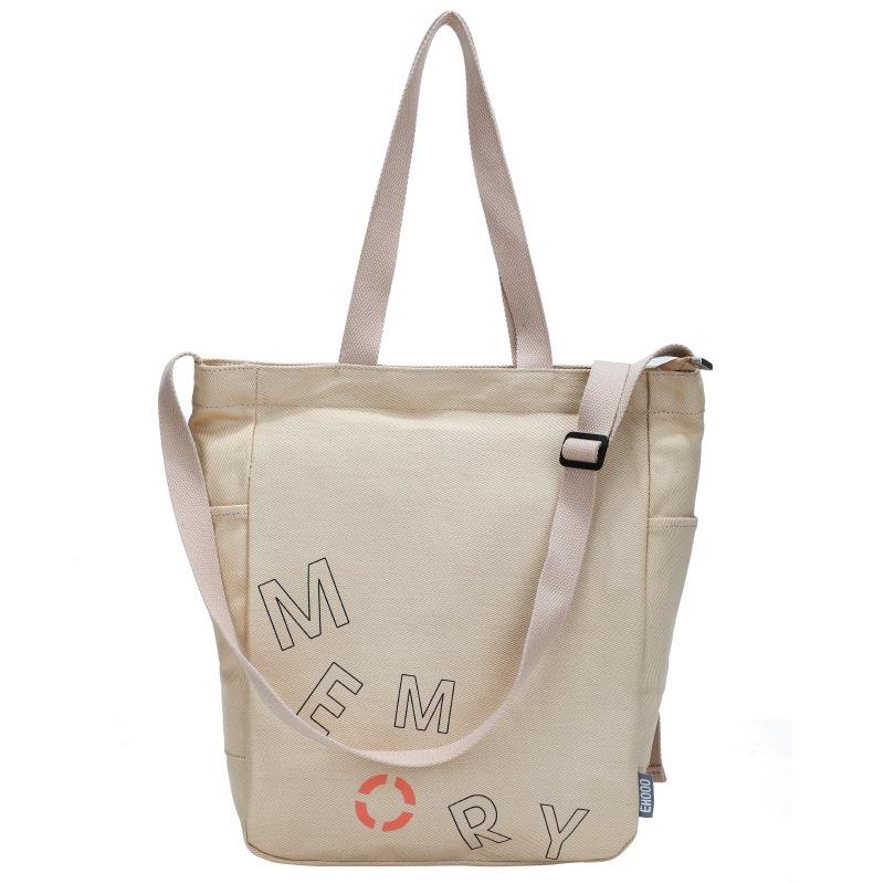 

Korean casual canvas bag literary print letter shoulder bag large capacity zipper seal tote bag free shipping for students
