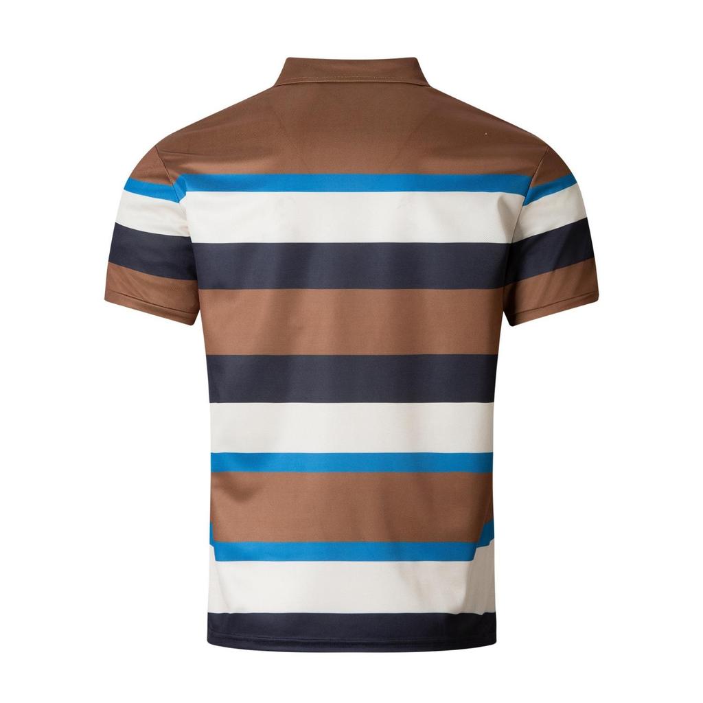 Fashion Men's Casual Polo Shirt V-neck Button Down Business Striped Versatile T-shirt Tops