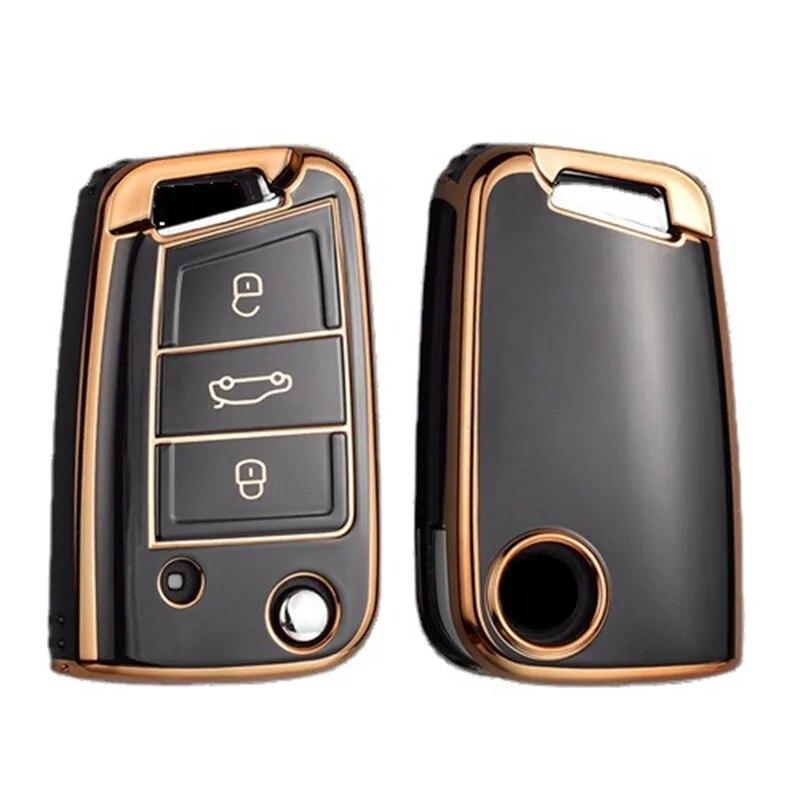 Gold Edge Car Key Case Full Cover Fob pro VW Volkswagen Golf 7 MK7 Tiguan MK2 pro SEAT Ateca Leon FR 2 Ibiza pro Škoda Octavia