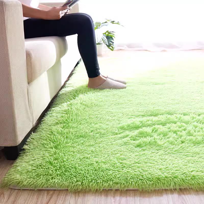 Silk Wool Plush Carpet - Solid Color, Long Pile for Living Room & Bedroom