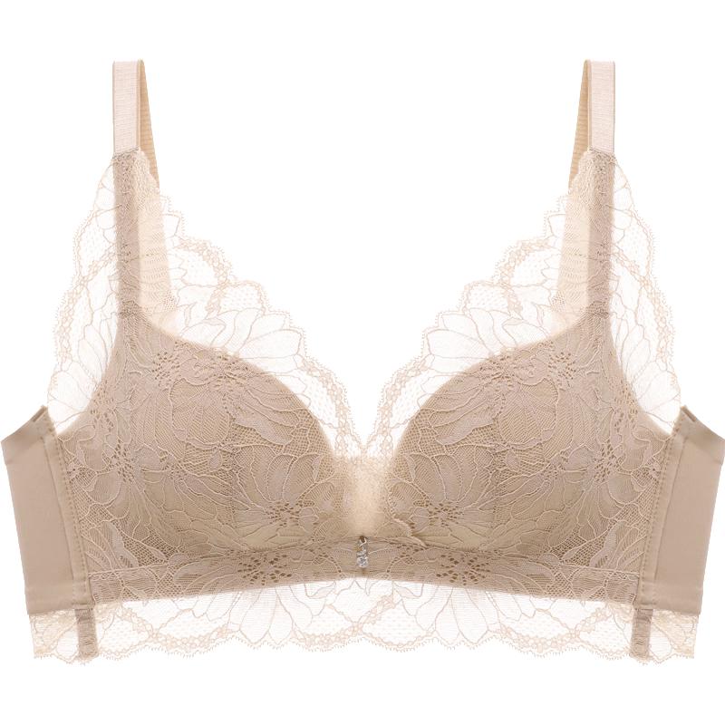 Oudifen Women's Wireless Push-Up Lace Antibacterial Bra (XB1533/XB1521)