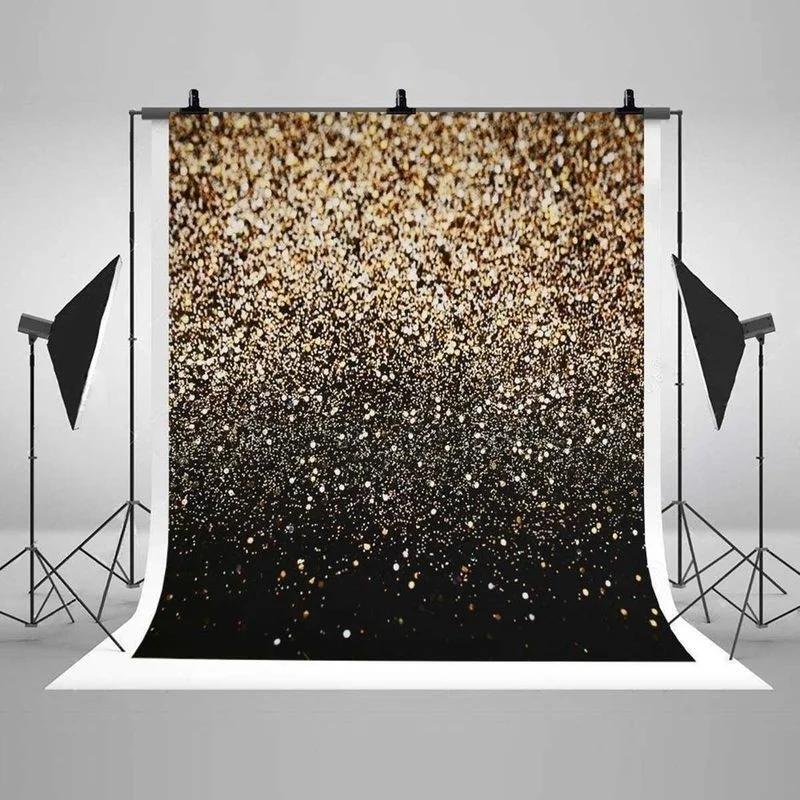 Sfondo Fotografia Bokeh Glitter Oro Argento Sfondi Punti Lucidi Neri Dorati Per Studio Fotografico Festa di Compleanno Baby Photocall