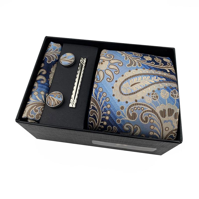 Paisley Men'S Tie Square Cuff Tie Clip Gift Box Set Business Casual Tie Black Gift Box