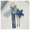 Vintage Denim Star Bag Charm Light Blue Organza Bow Lace Ribbon Carabiner Pendant Handmade Women Bag Accessories Bag Charm