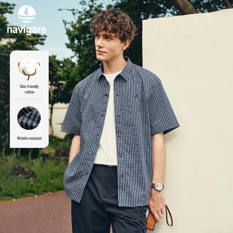 

Navigare Men s 2026 Summer Loose Plaid Cotton Shirt 2XL/42