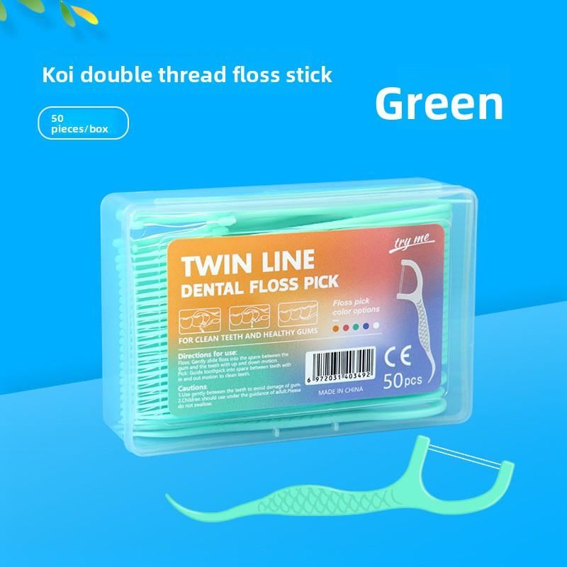 Automatic Dental Floss Holder with 5 Pieces, Portable and Easy To Use, One-click Release, Double-threaded, Fruit-flavored Dental Floss