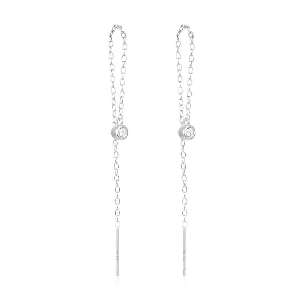 NEW Fashion Jewelry 925 Sterling Silver Long Tassel Chain Round Small Zircon Gold Plated Stud Earring Jewelry for Women