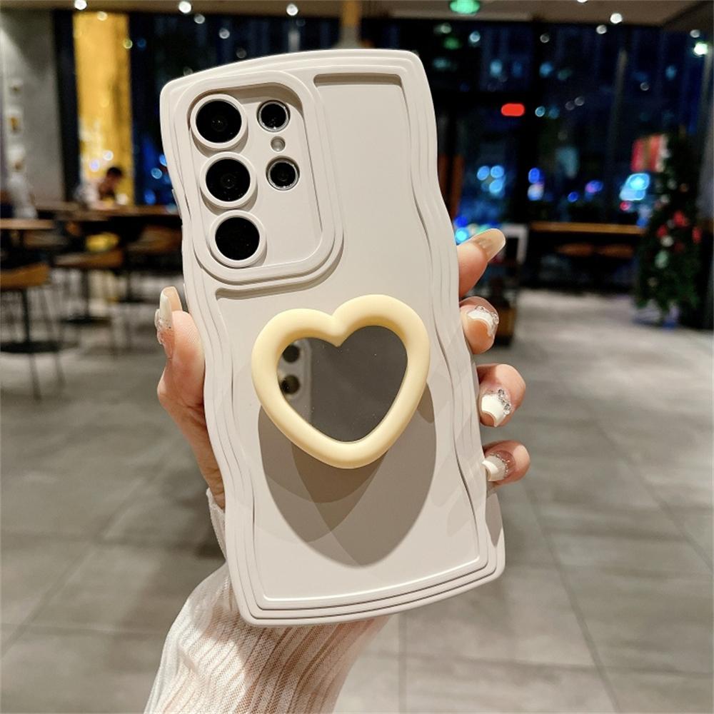 Stylish Love Heart Mirror Stand Case for Samsung S26 S2 Edge S24 S23 Ultra S22 Plus FE A0 S A6 A36 A A3 A16 Silicone Cover