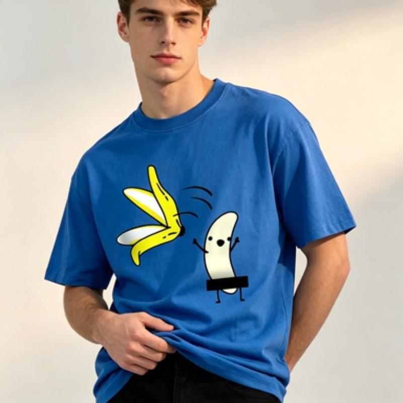 Cute Funny Banana Graphic Unisexs Cotton Crew Neck Tee Standard Regular Fit Novelty Fruit Soft Daily Unisexs Top