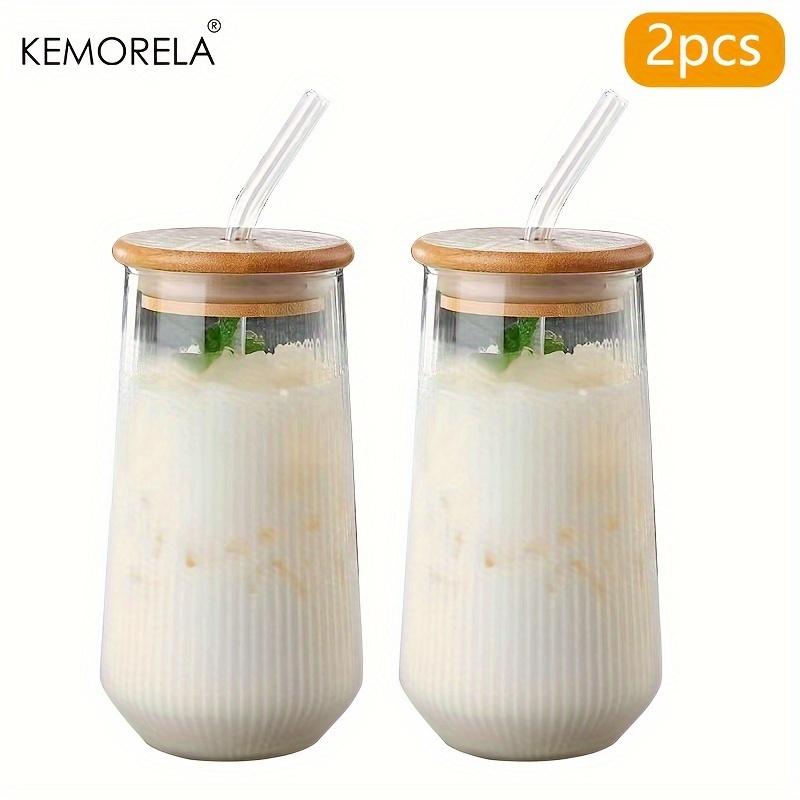  1/2PCS Vertical Striped Glass With Lid and Straw Vertical Stripes - Suitable For Coffee Milk Juice Whiskey Soda Cups